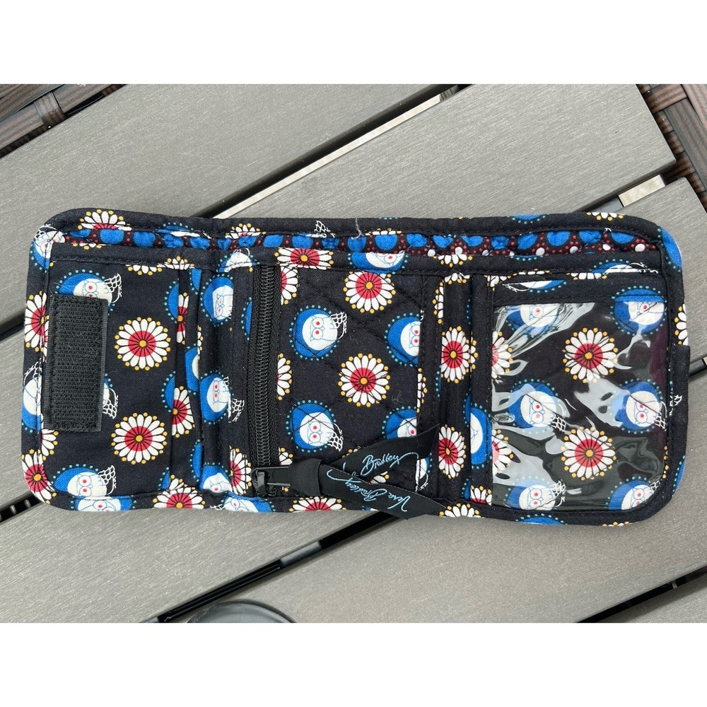 Vera Bradley Trifold Pocket Wallet Compact‎ Coin Purse Night Owl Red White Blue - Picture 3 of 10